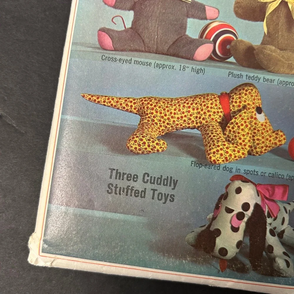 Vintage 60's Simplicity Stuffed Toy Sewing Pattern OS Dog Mouse Bear